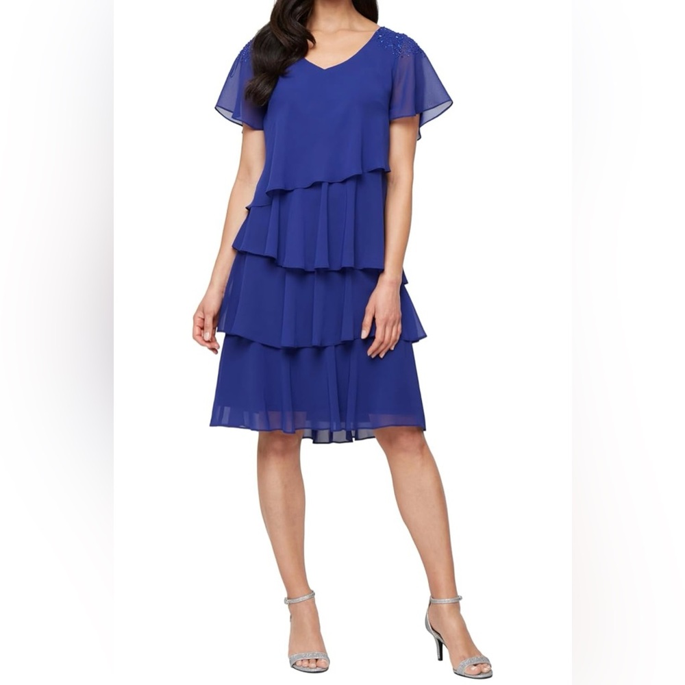 S.L. Fashions Royal Blue Tiered Chiffon Dress